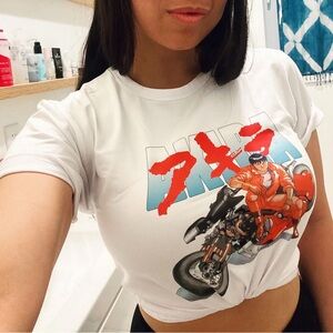 Women’s small Akira anime Kaneda on bike white graphic tee.